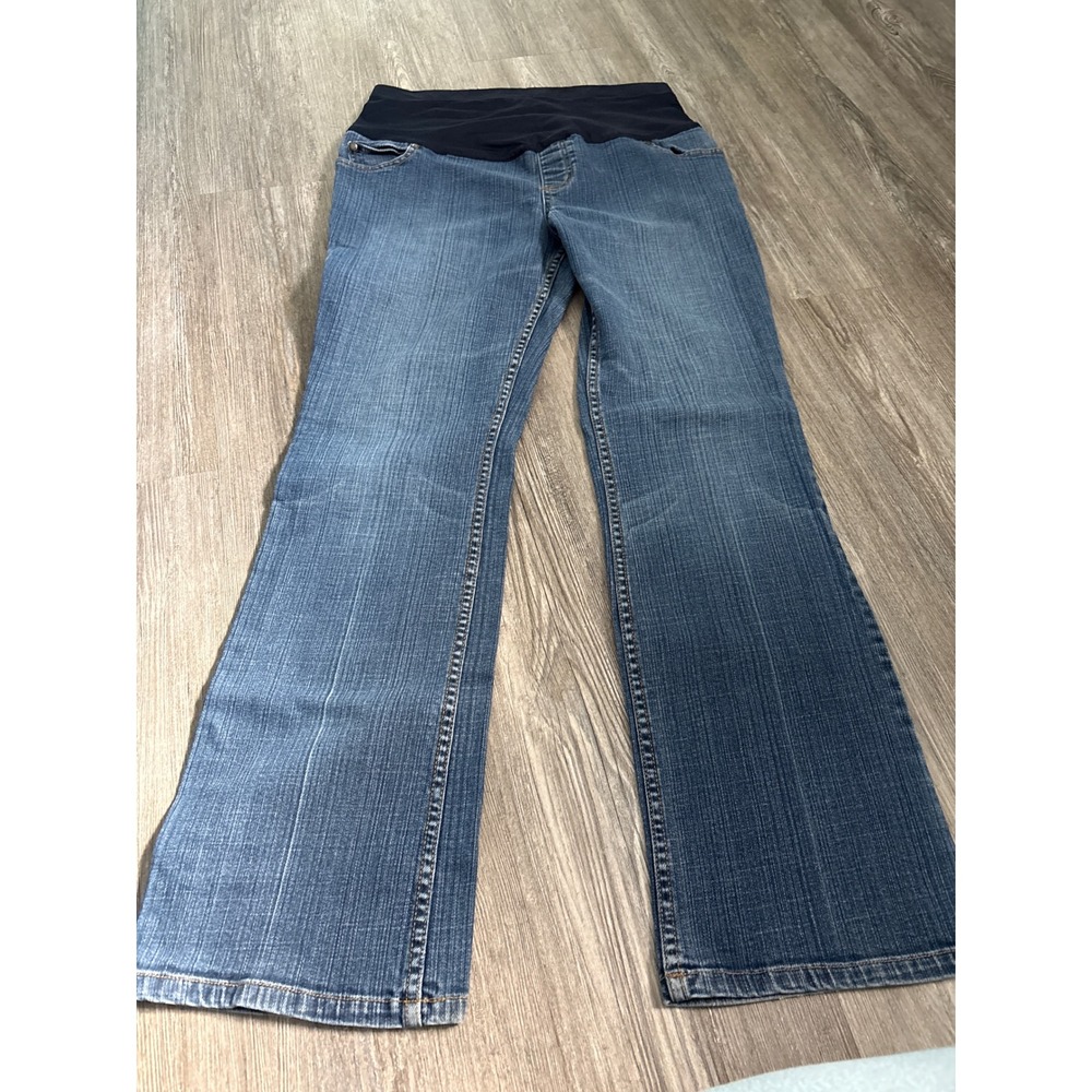 Liz Lange Maternity Bootcut Jeans Medium Wash Full Belly Panel Stretch Denim